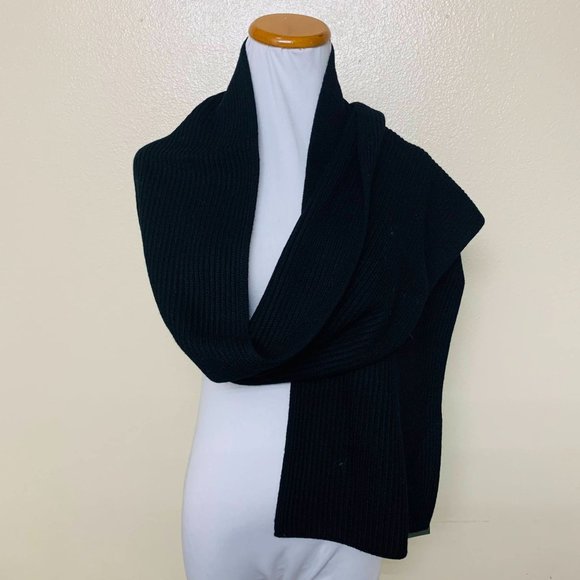 AllSaints Rib Knit Merino Wool Scarf One Size Black AS200006-001 - Picture 2 of 6